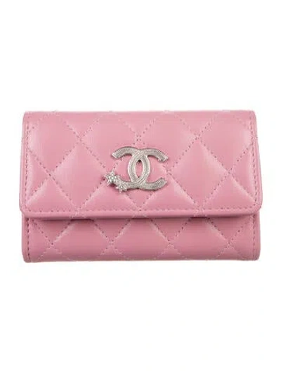 Pre-owned Chanel 2024 Interlocking Cc Logo Card Holder In Pink