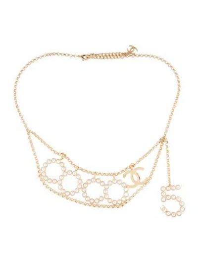 Pre-owned Chanel 2024 Interlocking Cc Logo Chain-link Belt In Gold