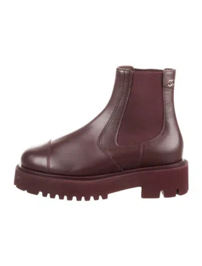 Pre-owned Chanel 2024 Interlocking Cc Logo Chelsea Boots In Burgundy
