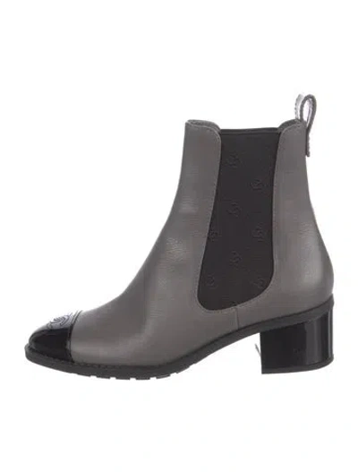 Pre-owned Chanel 2024 Interlocking Cc Logo Chelsea Boots In Gray