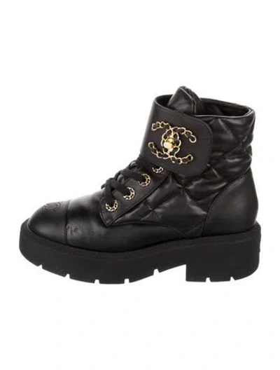 Pre-owned Chanel 2024 Interlocking Cc Logo Combat Boots In Black