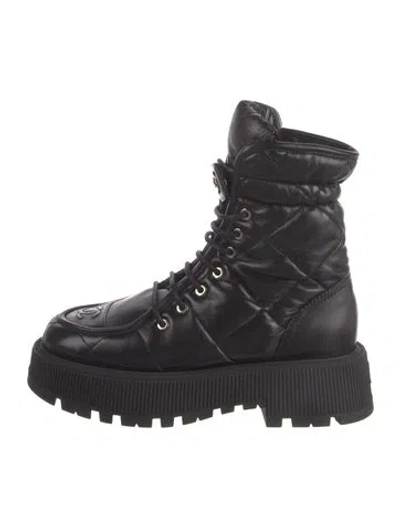 Pre-owned Chanel 2024 Interlocking Cc Logo Combat Boots In Black
