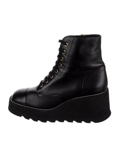 Pre-owned Chanel 2024 Interlocking Cc Logo Combat Boots In Black