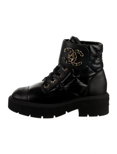 Pre-owned Chanel 2024 Interlocking Cc Logo Combat Boots In Black