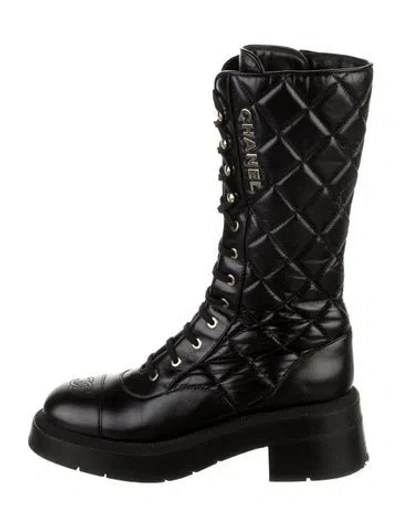 Pre-owned Chanel 2024 Interlocking Cc Logo Combat Boots In Black