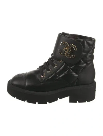 Pre-owned Chanel 2024 Interlocking Cc Logo Combat Boots In Black