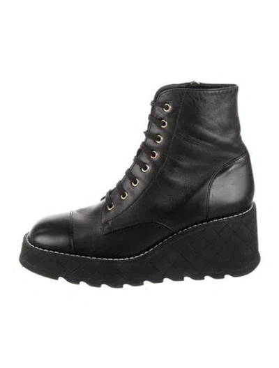 Pre-owned Chanel 2024 Interlocking Cc Logo Combat Boots In Black