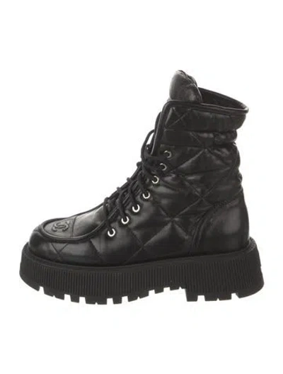 Pre-owned Chanel 2024 Interlocking Cc Logo Combat Boots In Black