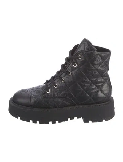 Pre-owned Chanel 2024 Interlocking Cc Logo Combat Boots In Black