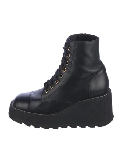 Pre-owned Chanel 2024 Interlocking Cc Logo Combat Boots In Black