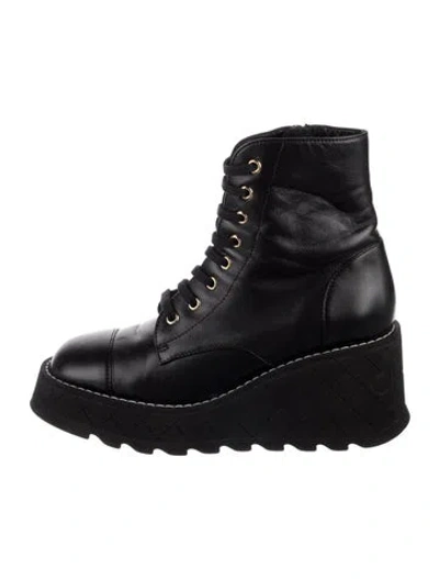 Pre-owned Chanel 2024 Interlocking Cc Logo Combat Boots In Black
