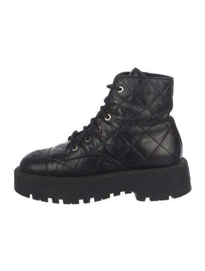 Pre-owned Chanel 2024 Interlocking Cc Logo Combat Boots In Black
