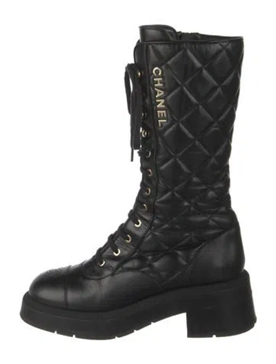 Pre-owned Chanel 2024 Interlocking Cc Logo Combat Boots In Black