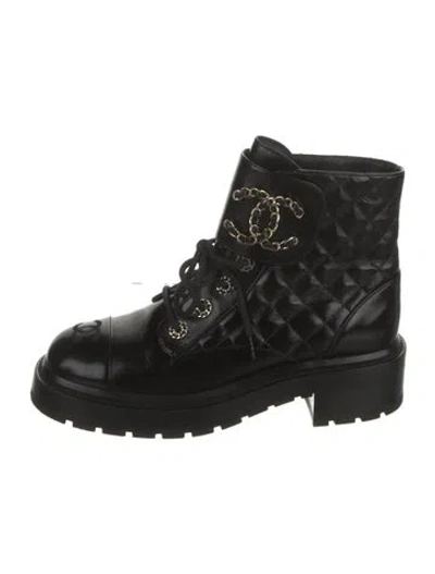 Pre-owned Chanel 2024 Interlocking Cc Logo Combat Boots In Black
