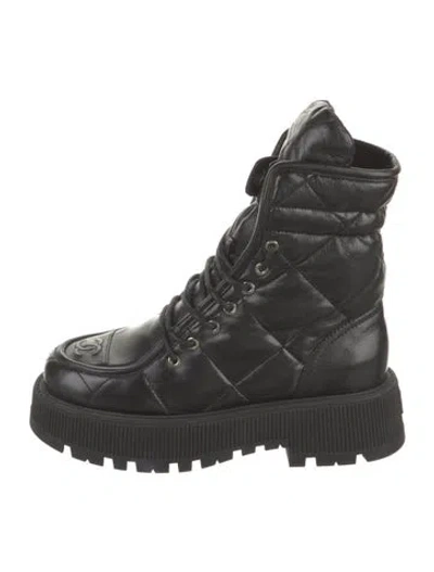 Pre-owned Chanel 2024 Interlocking Cc Logo Combat Boots In Black