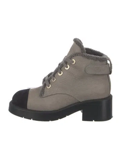 Pre-owned Chanel 2024 Interlocking Cc Logo Combat Boots In Grey