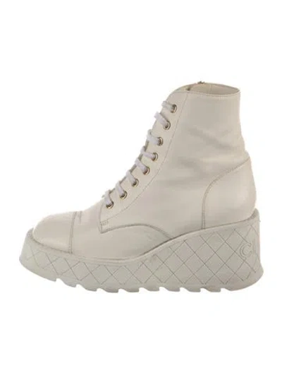 Pre-owned Chanel 2024 Interlocking Cc Logo Combat Boots In Neutral