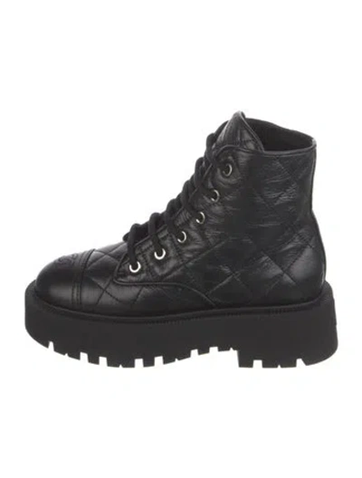 Pre-owned Chanel 2024 Interlocking Cc Logo Combat Boots W/ Tags In Black