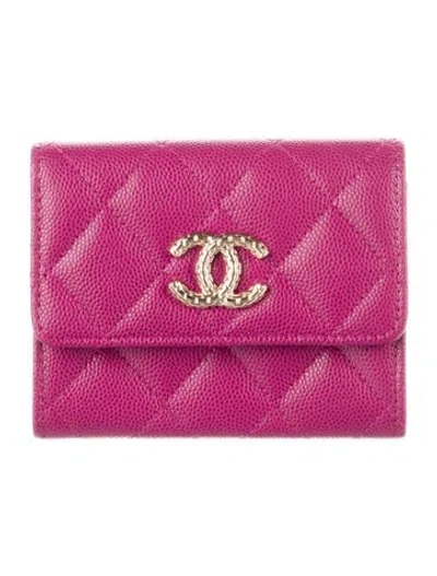 Pre-owned Chanel 2024 Interlocking Cc Logo Compact Wallet W/ Tags In Pink