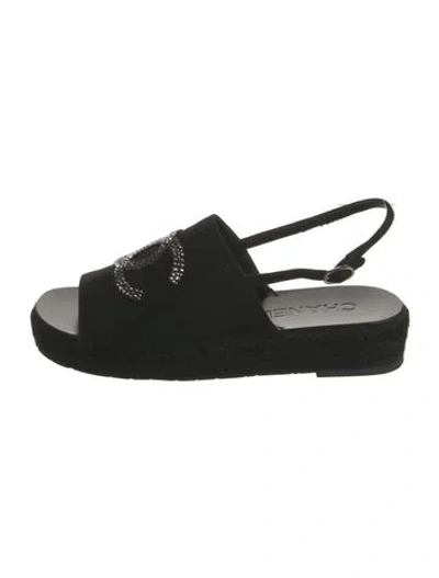 Pre-owned Chanel 2024 Interlocking Cc Logo Espadrilles In Black