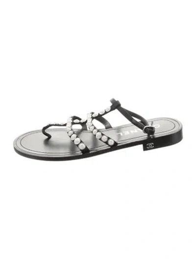 Pre-owned Chanel 2024 Interlocking Cc Logo Flip Flops In Black