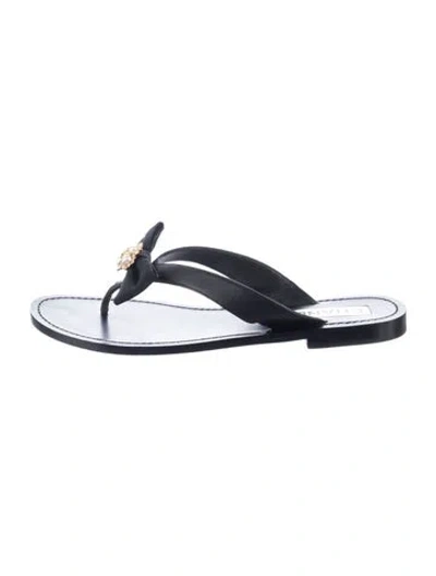 Pre-owned Chanel 2024 Interlocking Cc Logo Flip Flops In Black