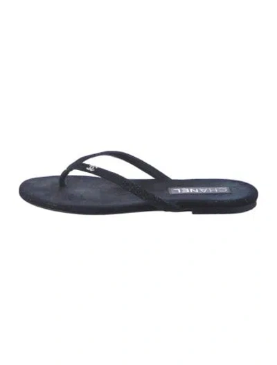 Pre-owned Chanel 2024 Interlocking Cc Logo Flip Flops In Blue