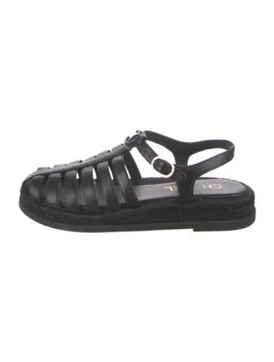 Pre-owned Chanel 2024 Interlocking Cc Logo Gladiator Sandals In Black