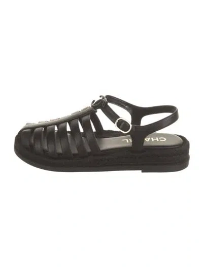 Pre-owned Chanel 2024 Interlocking Cc Logo Gladiator Sandals In Black