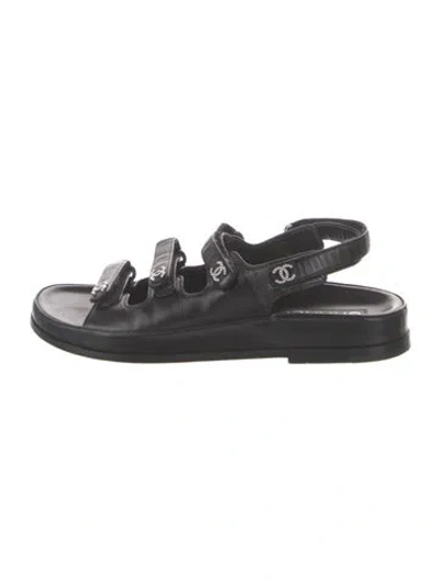 Pre-owned Chanel 2024 Interlocking Cc Logo Gladiator Sandals In Black