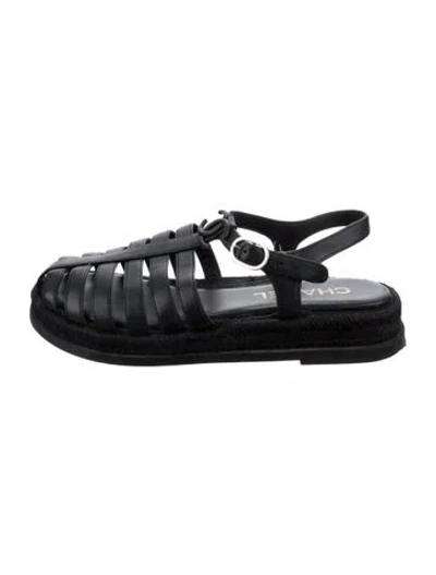 Pre-owned Chanel 2024 Interlocking Cc Logo Gladiator Sandals In Black
