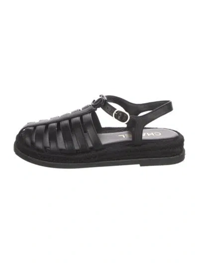 Pre-owned Chanel 2024 Interlocking Cc Logo Gladiator Sandals In Black