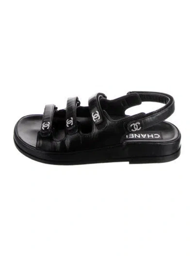 Pre-owned Chanel 2024 Interlocking Cc Logo Gladiator Sandals In Black