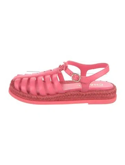 Pre-owned Chanel 2024 Interlocking Cc Logo Gladiator Sandals In Pink