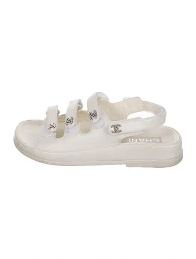 Pre-owned Chanel 2024 Interlocking Cc Logo Gladiator Sandals In White