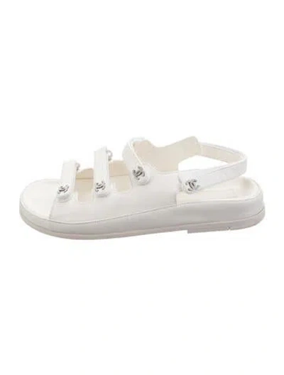 Pre-owned Chanel 2024 Interlocking Cc Logo Gladiator Sandals In White