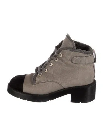 Pre-owned Chanel 2024 Interlocking Cc Logo Lace-up Boots In Grey