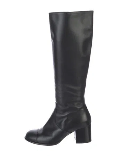 Pre-owned Chanel 2024 Interlocking Cc Logo Riding Boots In Black