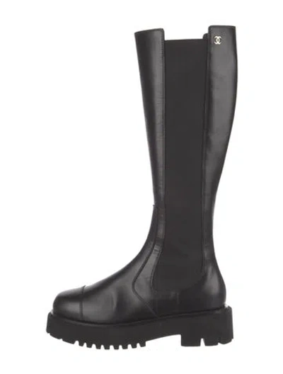 Pre-owned Chanel 2024 Interlocking Cc Logo Riding Boots In Black