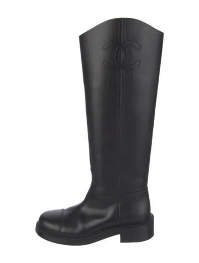 Pre-owned Chanel 2024 Interlocking Cc Logo Riding Boots In Black