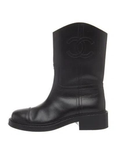 Pre-owned Chanel 2024 Interlocking Cc Logo Riding Boots In Black