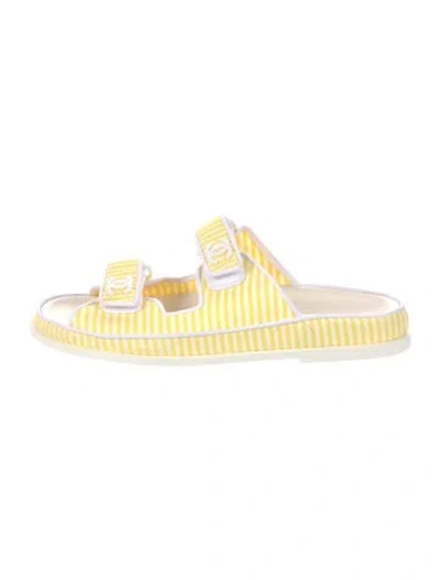 Pre-owned Chanel 2024 Interlocking Cc Logo Slides In Yellow
