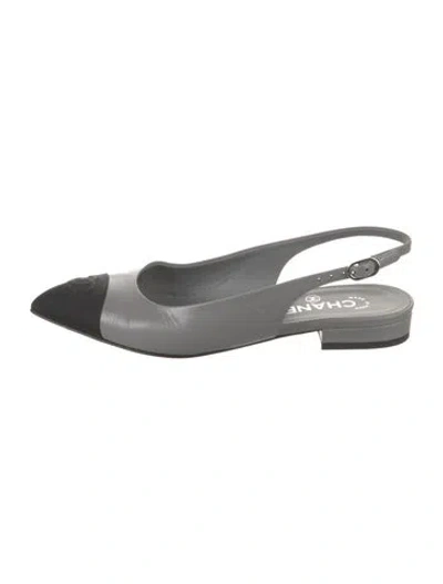 Pre-owned Chanel 2024 Interlocking Cc Logo Slingback Flats In Gray