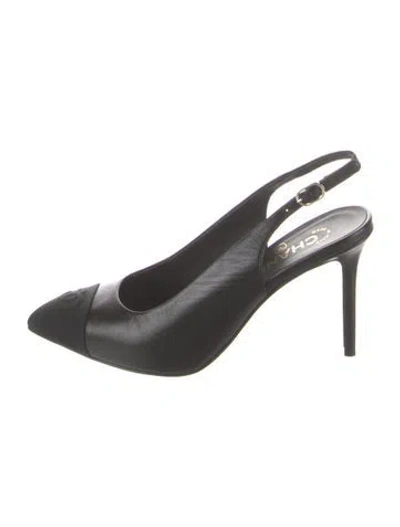 Pre-owned Chanel 2024 Interlocking Cc Logo Slingback Pumps In Black