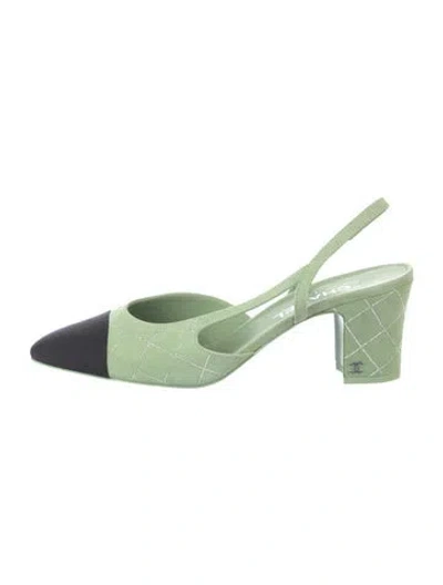 Pre-owned Chanel 2024 Interlocking Cc Logo Slingback Pumps In Green