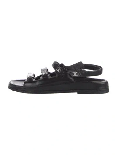 Pre-owned Chanel 2024 Interlocking Cc Logo Slingback Sandals In Black