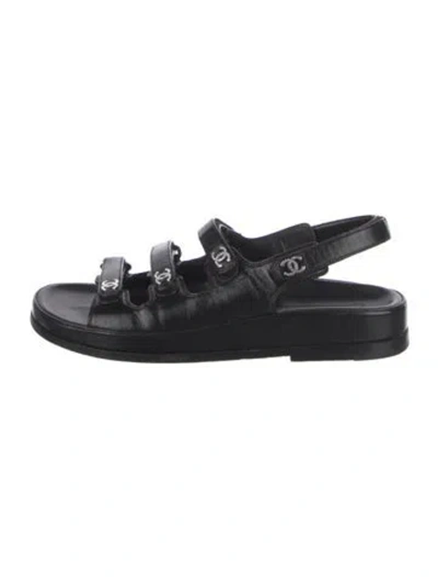 Pre-owned Chanel 2024 Interlocking Cc Logo Slingback Sandals In Black