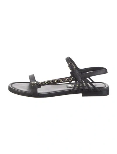 Pre-owned Chanel 2024 Interlocking Cc Logo T-strap Sandals In Black