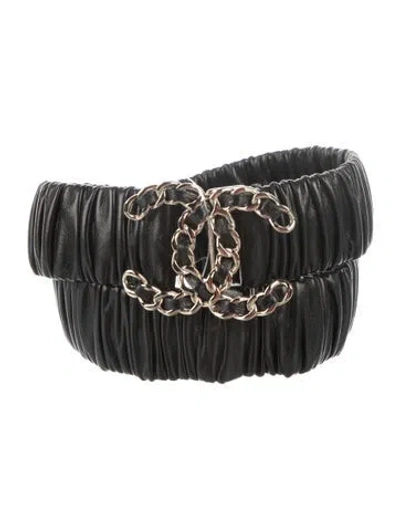 Pre-owned Chanel 2024 Interlocking Cc Logo Waist Belt In Black