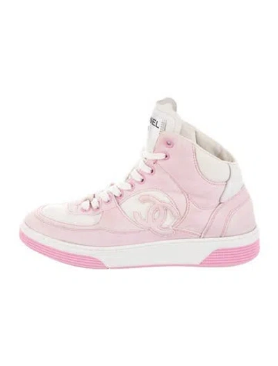 Pre-owned Chanel 2024 Interlocking Cc Logo Wedge Sneakers In Pink